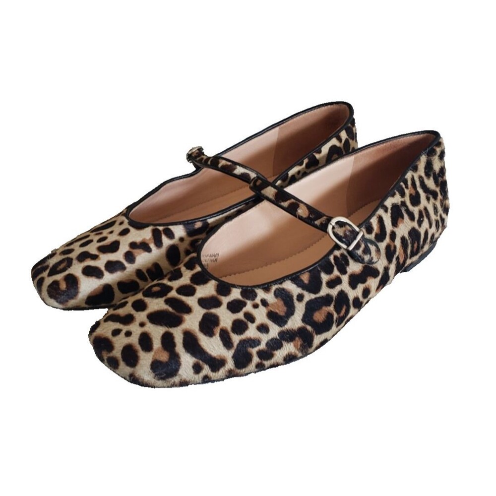 J.Crew Anya Mary Jane Flats in Leopard Calf Hair Square toe Shoes  Women's Sz 7